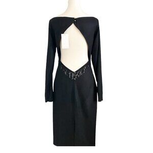 NWT KEVORK KILEDJIAN BLACK STRETCH WOOL LACE DETAIL OPEN BACK LONG SLEEVE DRESS